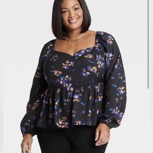 Ava and Viv Tops | peplum top black floral shirt blouse